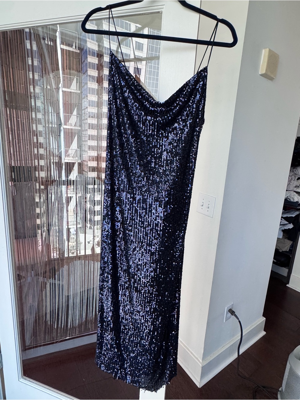 Elegant Dark Blue Sequin Slip Dress - Evening Glam